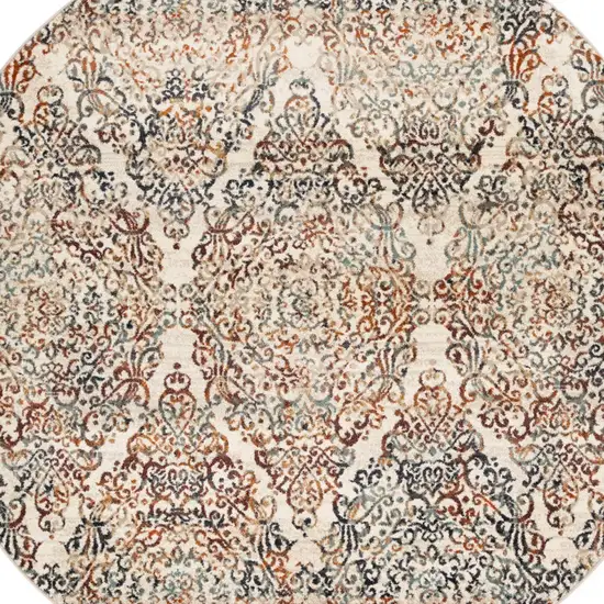 8' Ivory Round Oriental Dhurrie Area Rug Photo 3