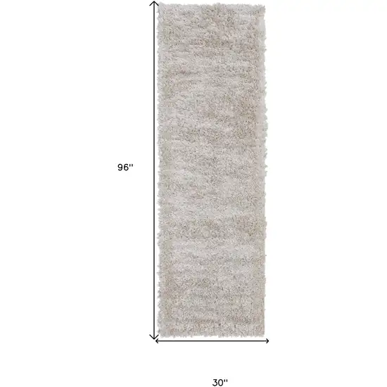 8' Ivory Shag Power Loom Runner Rug Photo 3