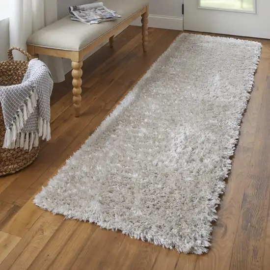 8' Ivory Shag Power Loom Runner Rug Photo 6