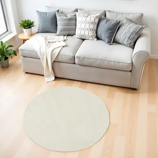 4' Ivory Shag Round Rug Photo 1