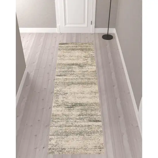 10' Ivory Striped Power Loom Runner Rug Photo 2