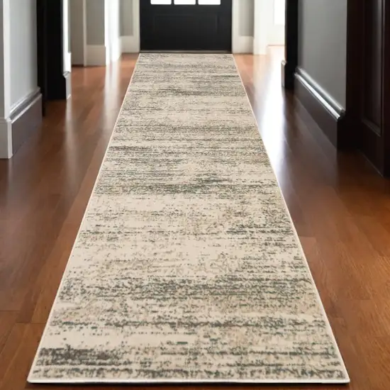 10' Gray and Ivory Abstract Power Loom Runner Rug Photo 1