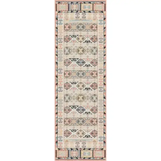 6' Ivory Tan And Black Geometric Flatweave Runner Rug Photo 7