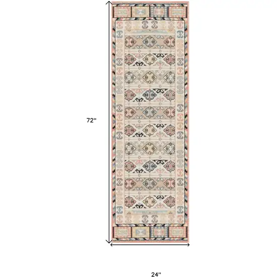 6' Ivory Tan And Black Geometric Flatweave Runner Rug Photo 3