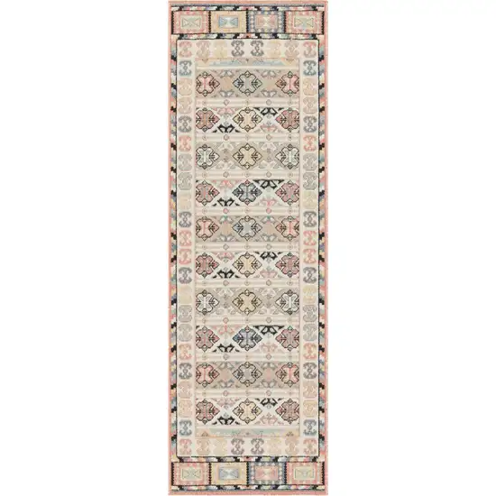 6' Ivory Tan And Black Geometric Flatweave Runner Rug Photo 2