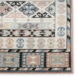 Photo of 6' Ivory Tan And Black Geometric Flatweave Runner Rug