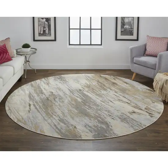 8' Ivory Tan And Brown Round Abstract Area Rug Photo 4