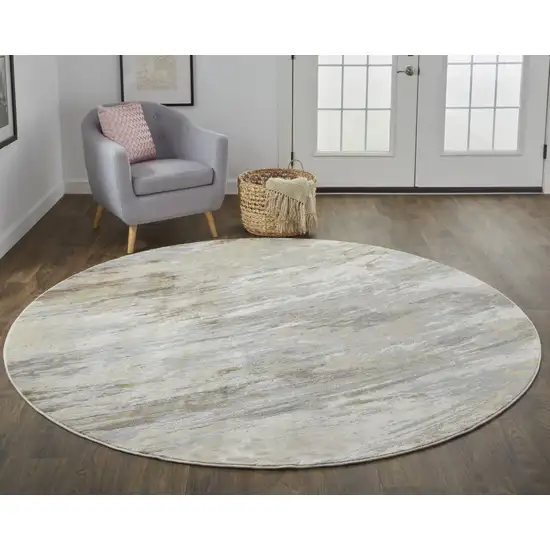 8' Ivory Tan And Brown Round Abstract Area Rug Photo 6