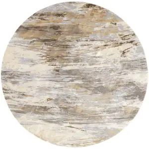 Photo of 8' Ivory Tan And Brown Round Abstract Area Rug