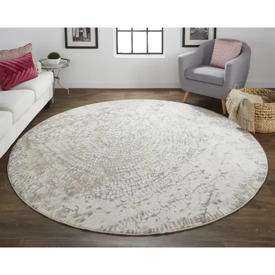 8' Ivory Tan And Gray Round Abstract Area Rug Photo 4