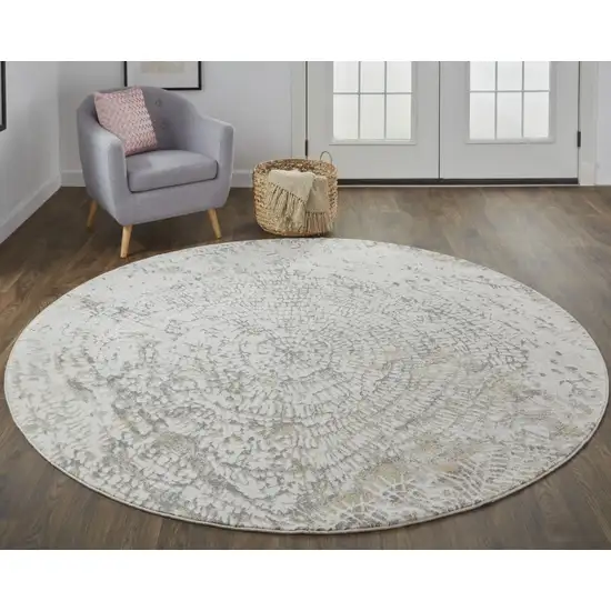 8' Ivory Tan And Gray Round Abstract Area Rug Photo 6