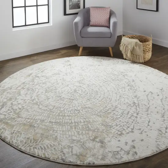 8' Ivory Tan And Gray Round Abstract Area Rug Photo 5