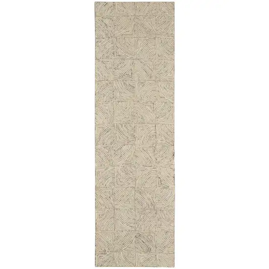 8' Ivory Tan and Gray Wool Geometric Runner Rug Photo 2