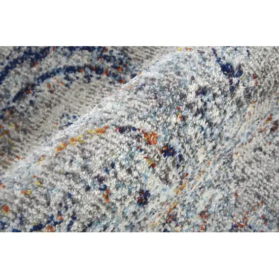 10' Ivory Taupe And Blue Floral Power Loom Distressed Stain Resistant Runner Rug Photo 5