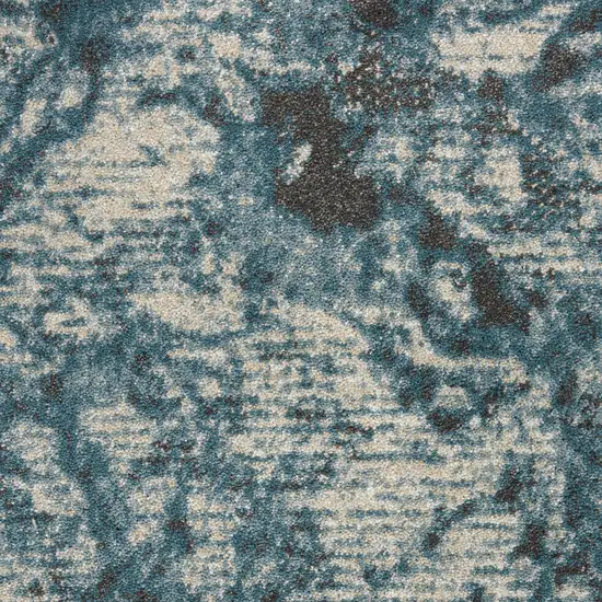 8' Ivory Teal Blue and Black Abstract Non Skid Round Rug Photo 9