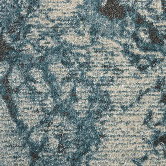 12' Ivory Teal Blue and Black Abstract Non Skid Runner Rug Photo 9