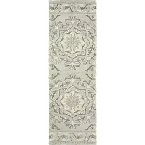 Photo of 8' Ivory Wool Floral Hand Tufted Runner Rug