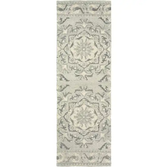 8' Ivory Wool Floral Hand Tufted Runner Rug Photo 1