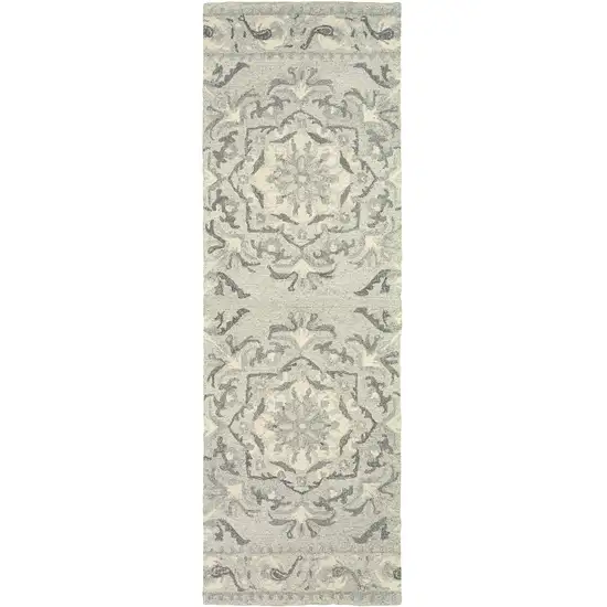 8' Ivory Wool Floral Hand Tufted Runner Rug Photo 2