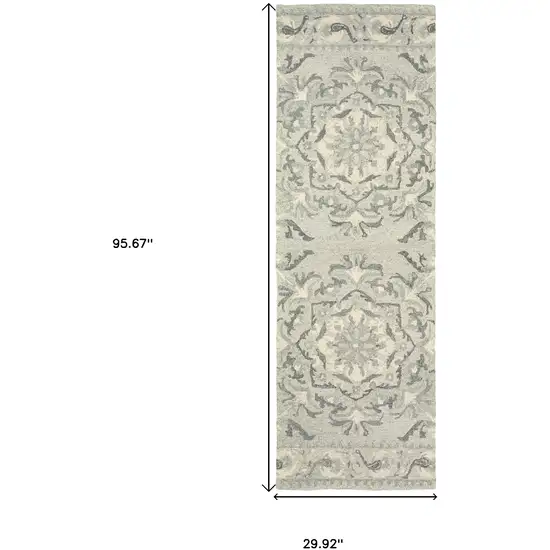 8' Ivory Wool Floral Hand Tufted Runner Rug Photo 4