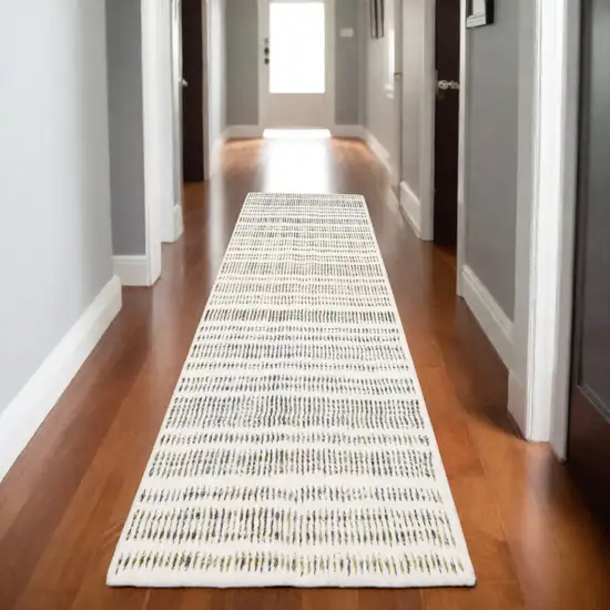 8' Ivory Yellow And Black Striped Runner Rug Photo 1