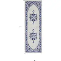 Photo of 6' Ivory and Blue Floral Runner Rug