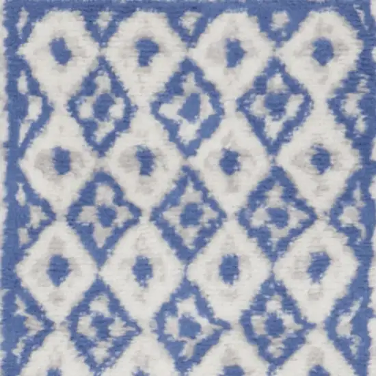 8' Ivory and Blue Geometric Distressed Non Skid Runner Rug Photo 8