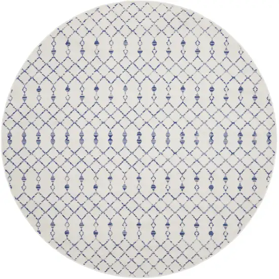 8' Ivory and Blue Geometric Round Rug Photo 2