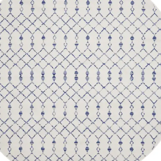 8' Ivory and Blue Geometric Round Rug Photo 5