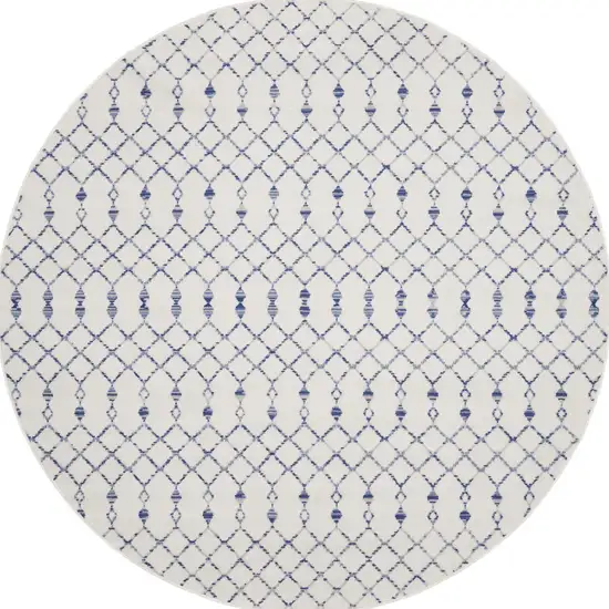 8' Ivory and Blue Geometric Round Rug Photo 6