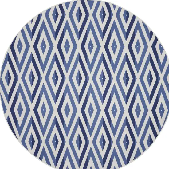 8' Ivory and Blue Geometric Round Rug Photo 7