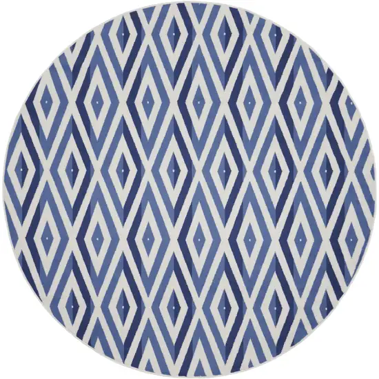 8' Ivory and Blue Geometric Round Rug Photo 2