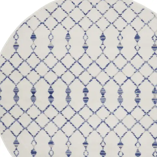 5' Ivory and Blue Geometric Round Rug Photo 5