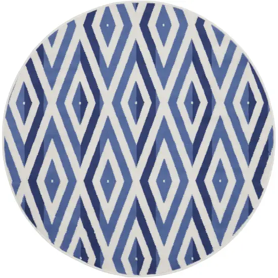 5' Ivory and Blue Geometric Round Rug Photo 2