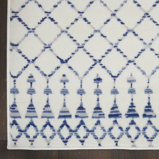 6' Ivory and Blue Geometric Runner Rug Photo 4