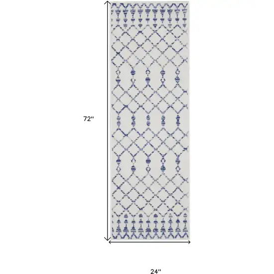 6' Ivory and Blue Geometric Runner Rug Photo 3