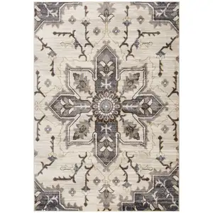 Photo of 10' Ivory and Blue Medallion Power Loom Runner Rug