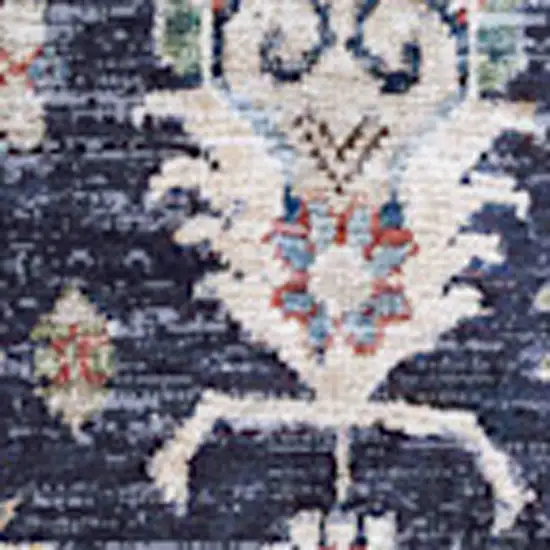 8' Ivory and Blue Oriental Distressed Non Skid Runner Rug Photo 8