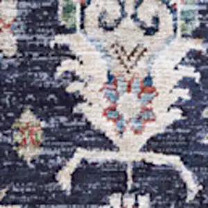 Photo of 8' Ivory and Blue Oriental Distressed Non Skid Runner Rug