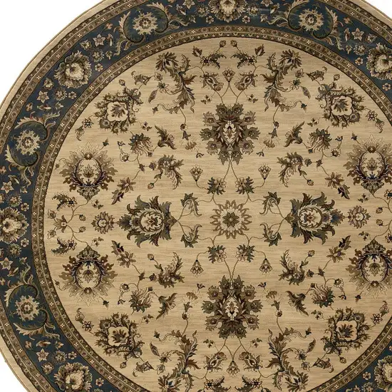 6' Ivory and Blue Oriental Round Rug Photo 5