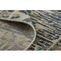 Photo of 8' Ivory and Blue Wool Geometric Hand Knotted Runner Rug