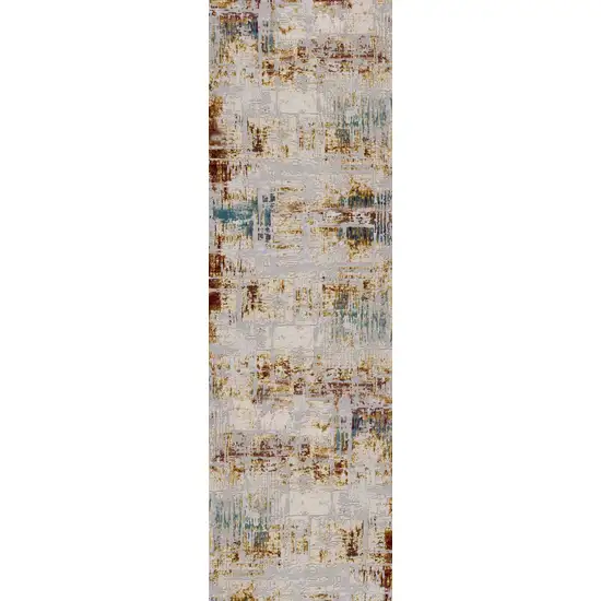 10' Ivory and Gold Abstract Runner Rug Photo 7