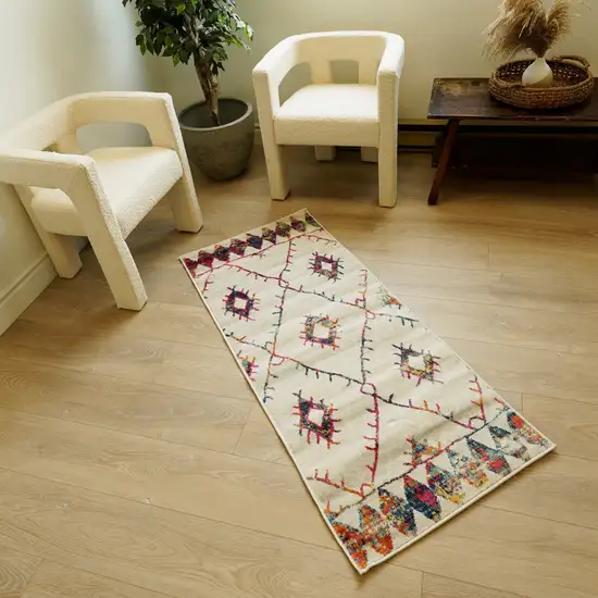 13' Ivory and Gold Geometric Runner Rug Photo 1