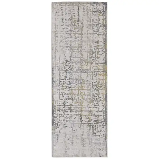 8' Ivory and Gray Abstract Distressed Runner Rug Photo 2