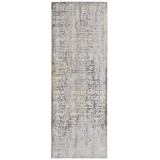 8' Ivory and Gray Abstract Distressed Runner Rug Photo 4