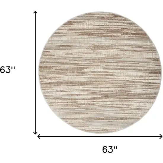 5' Ivory and Gray Abstract Non Skid Round Rug Photo 9