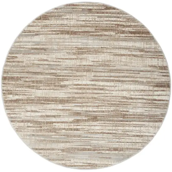 5' Ivory and Gray Abstract Non Skid Round Rug Photo 1