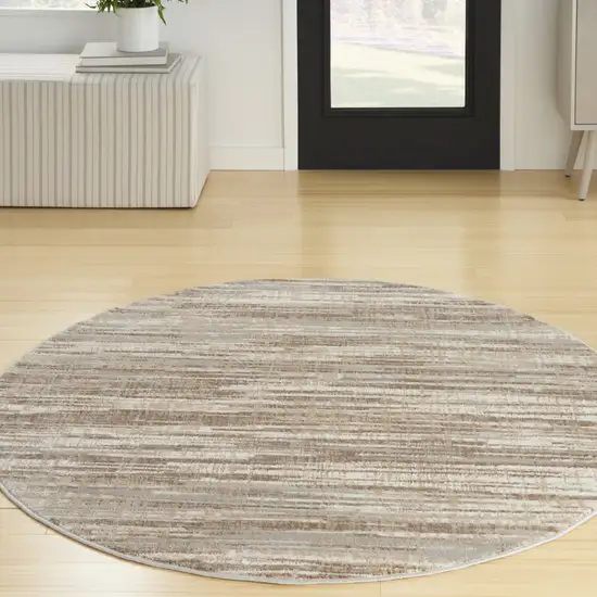 5' Ivory and Gray Abstract Non Skid Round Rug Photo 7