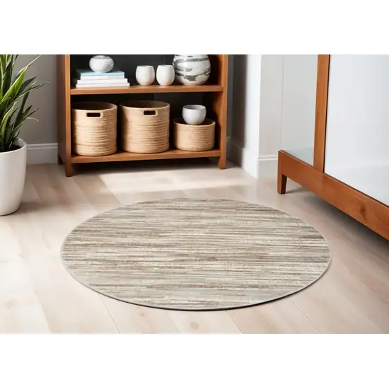 5' Ivory and Gray Abstract Non Skid Round Rug Photo 2