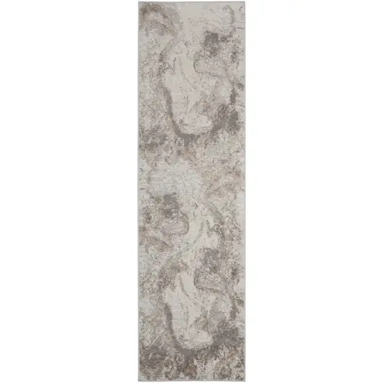 8' Ivory and Gray Abstract Non Skid Runner Rug Photo 2